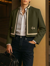 Men's Embroidered Cropped Long Sleeve Jacket SKUL27338