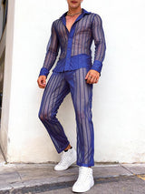 Men's Sheer Striped Mesh Two Pieces Outfit SKUL54083