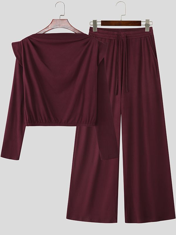 Men's Solid Color Padded Shoulder Two Pieces Outfit SKUL36360