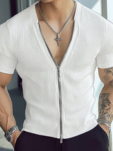 Mens Textured Zip-Up Short Sleeve Cardigan SKUL04303