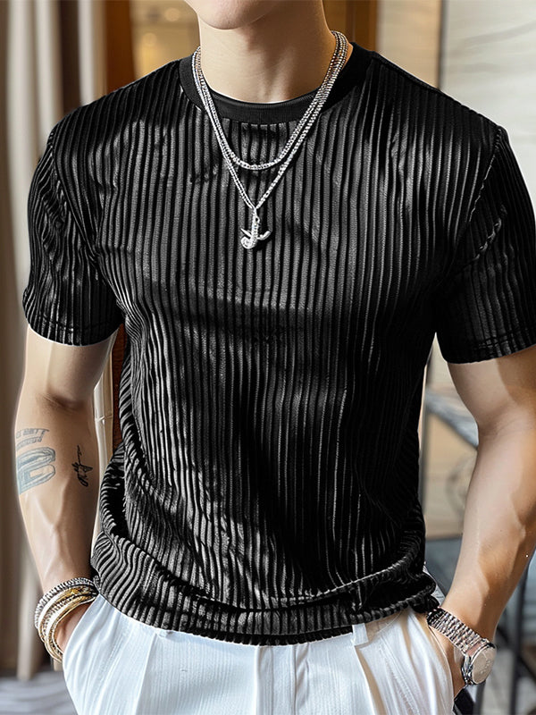 Mens Striped Round Neck Short Sleeve T-Shirt SKUK67995