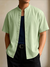 Mens Solid Color Casual Short Sleeve Shirt SKUL20165