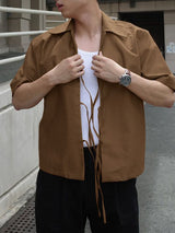 Men's Drawstring Patchwork Short Sleeve Shirt SKUL36626