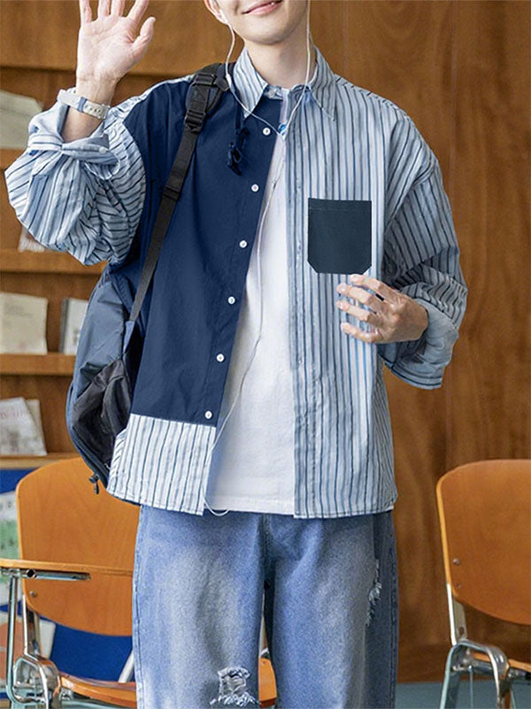 Men's Colorblock Striped Long Sleeve Shirt SKUL27294