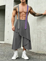 Men's Avant-Garde Asymmetric Stripe Tie Suspenders Plated Overall SKUL63025