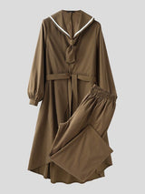 Men's Solid Color Long Hem Sailor Collar Two Pieces Outfit SKUL32863