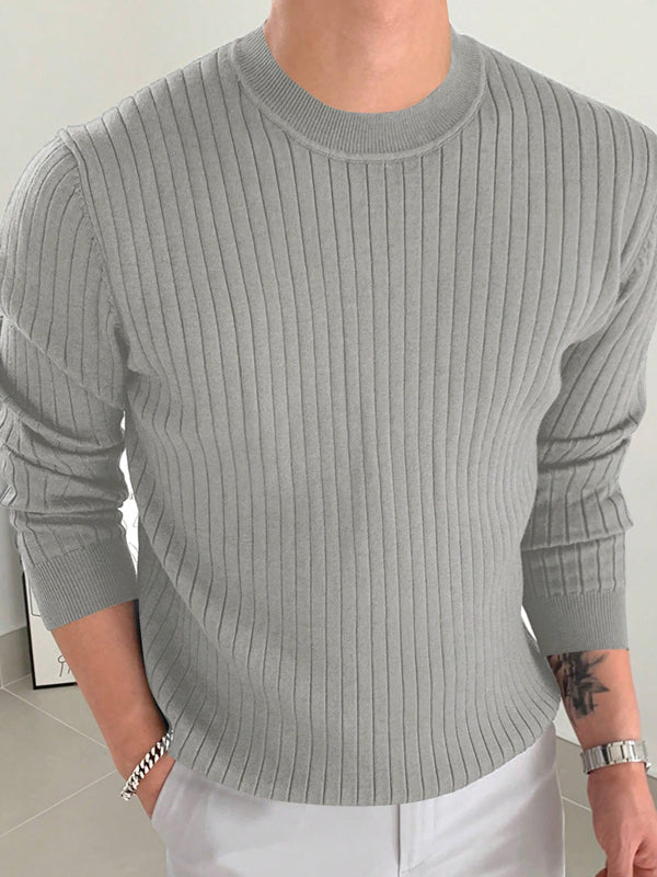 Mens Solid Rib-Knit Long Sleeve T-Shirt SKUK35610