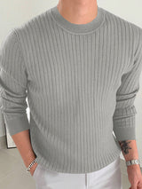 Mens Solid Rib-Knit Long Sleeve T-Shirt SKUK35610