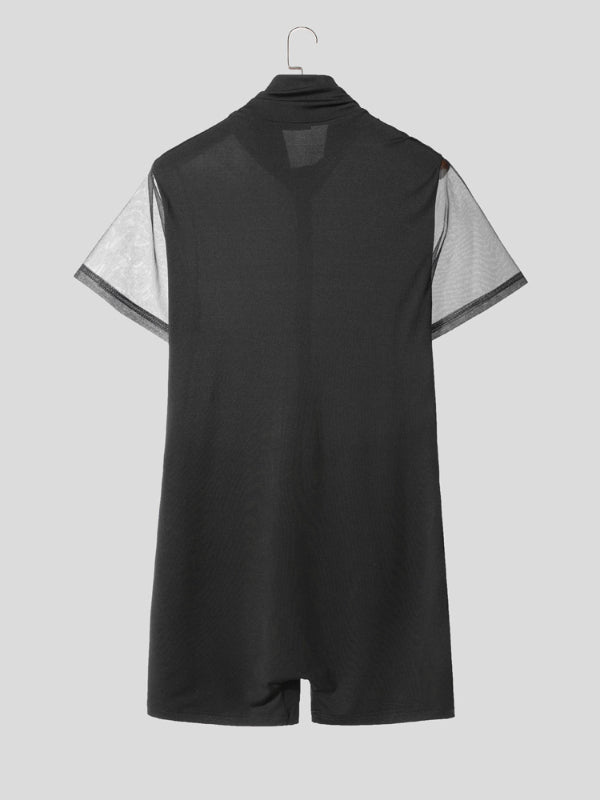 Mens Sheer Mesh Short Sleeve Bodysuit SKUL19144