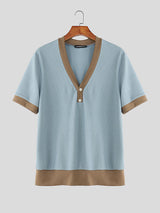 Mens Color Block Knit Short Sleeve T-Shirt SKUL22372