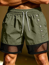 Men's Streetwear Button Decor Mesh Splicing Short SKUL63637
