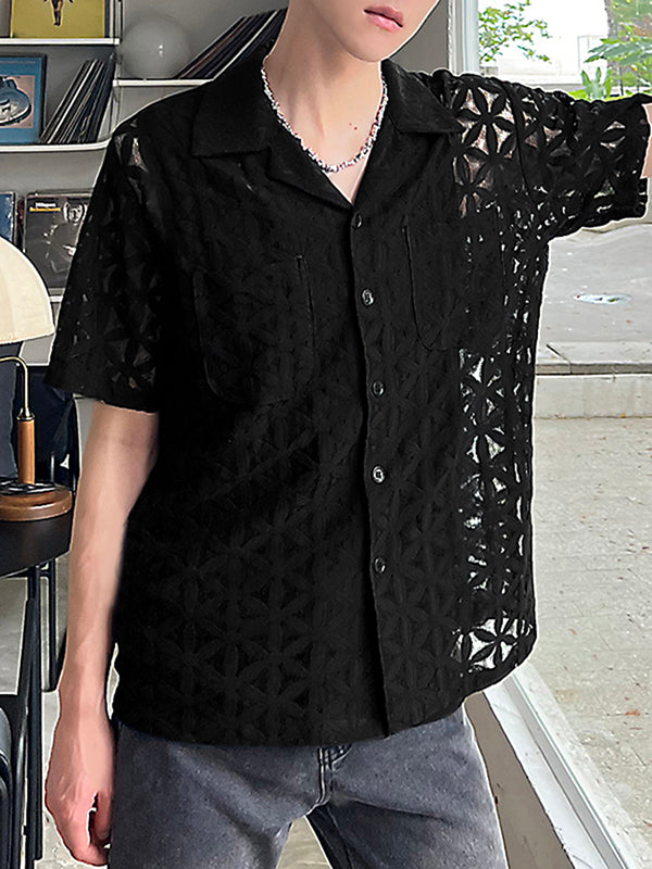 Mens Lace See Through Short Sleeve Shirt SKUK15299