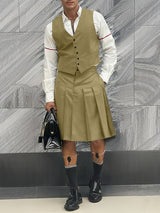 Men's Solid Color Pleated Skirt Two Pieces Outfit SKUL41268