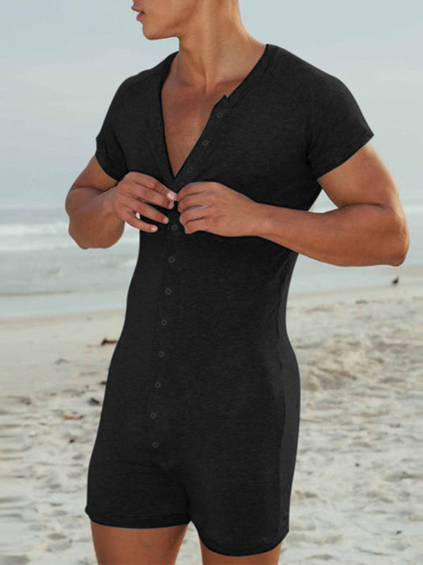 Mens Solid Button Front Short Sleeve Bodysuit SKUK55084