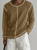 Men's Minimalist Contrast Loose Long Sleeve T-Shirt SKUL30786