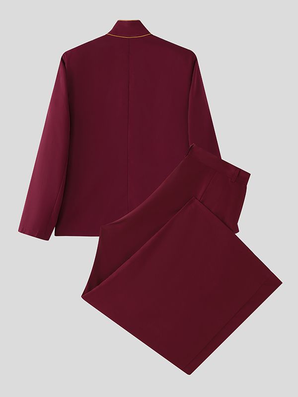 Men's Asymmetric Placket Contrast Trim Two Pieces Outfit SKUL50087