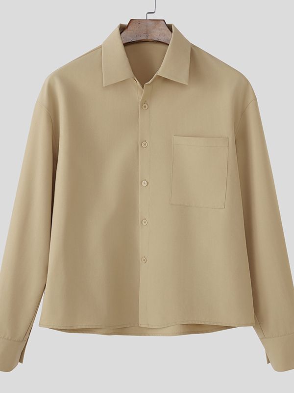 Men's Solid Color Pocket Long Sleeve Shirt SKUL43860