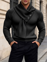 [Pre-order] Men's Smart Chic Evening Date Attached Scarf Four-Button Ribbed Sweater SKUL89238