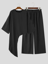 Men's Avant-Garde Minimalist Asymmetrical Drapey Two Pieces Outfit SKUL79636