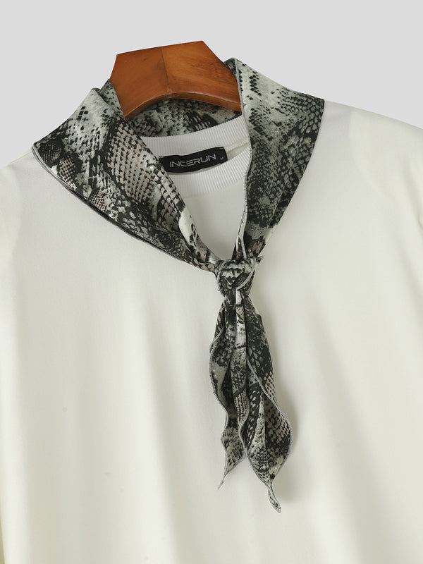 Mens Leopard Patchwork Crew Neck Short Sleeve T-Shirt SKUL13004