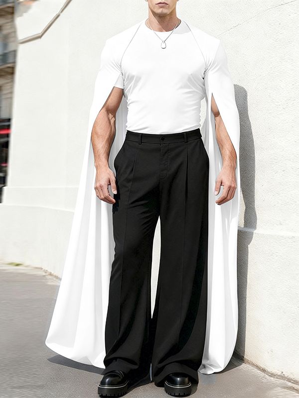 Men's Extra Long Split Knit Crew Neck T-Shirt SKUL49883