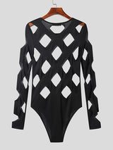 Mens Cutout Crew Neck Long Sleeve Bodysuit SKUK28608