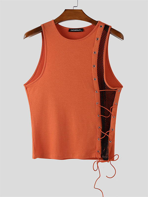 Mens Sheer Mesh Patchwork Drawstring Casual Tank SKUL16680