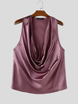 Men's High-End Party Silky Satin Draped Deep Cowl Neck Tank SKUL71414
