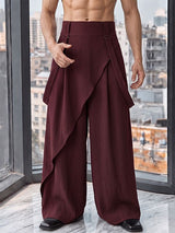 Men's Zen Minimalist Art Exhibition Asymmetric Wrap Overlay High-Waist Wide-Leg Pant SKUL85945
