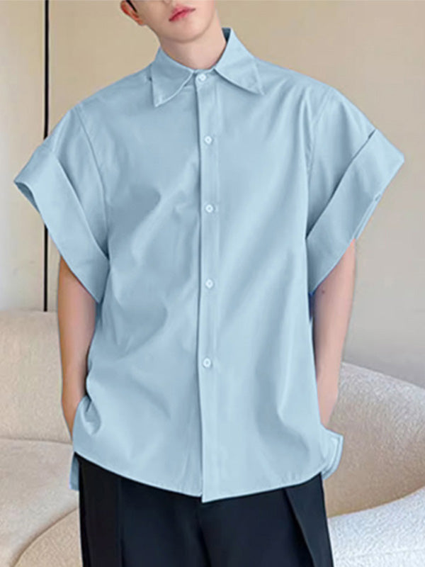 Mens Plain Loose Fit Short Sleeve Shirt SKUK68815