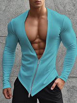 Mens Double Zipper Long Sleeve Knit T-Shirt SKUK97732