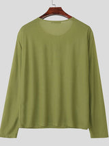 Men's Faux Two Piece Sheer Henley Neck Long Sleeve T-shirt SKUL41302