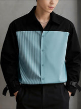 Men's Stripe Contrast Color Long Sleeve Shirt SKUL43708