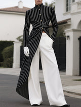 Men's Striped Asymmetrical Hem Long Sleeve Blazer SKUL33050