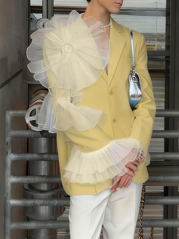 Men's Sheer Floral Patchwork Casual Blazer SKUL36546