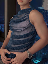 Men's Gender-Fluid Fashion Sheer Glitter Mesh Ruched Fit Tank SKUL72609