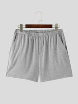 Mens Solid Side Pockets Elastic Waist Shorts SKUK61907