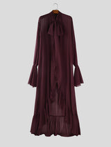 Men's Ruffled Patchwork Sheer Mesh Long Sleeve Shirt SKUL27365