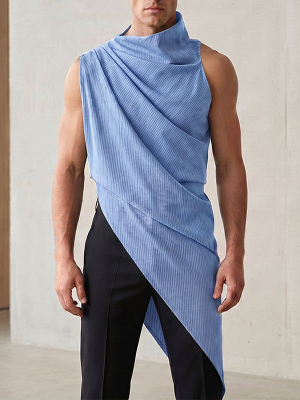 Men's Avant-Garde Asymmetrical Cowl Neck Draped Textured Longline Tank SKUL60004