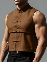 Men's New Chinese Style Mandarin Collar Frog Button Cropped Waistcoat SKUL57696