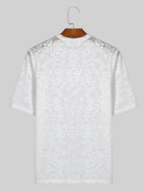 Mens Lace See Through Short Sleeve T-Shirt SKUK52803