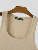 Mens Solid Color Square Neck Sleeveless Tank SKUL06412