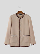 Mens Solid Color Checkered Long Sleeve Cardigan SKUK84778