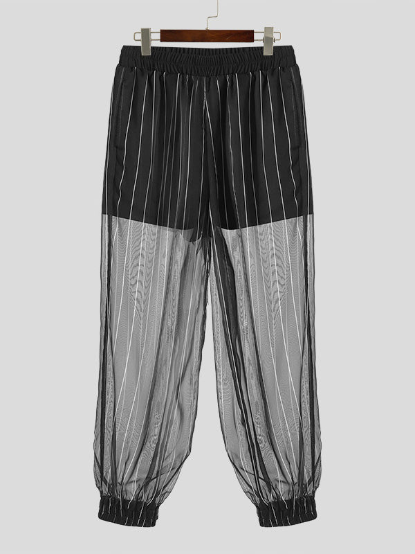 Mens Striped See Through Elastic Waist Pants SKUK62399