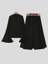 Men's Flap Split Hem Flare Sleeve Two Pieces Outfit SKUL26079