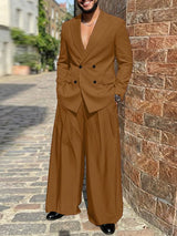 Men's Solid Color Double Breasted Two Piece Outfit SKUL50088