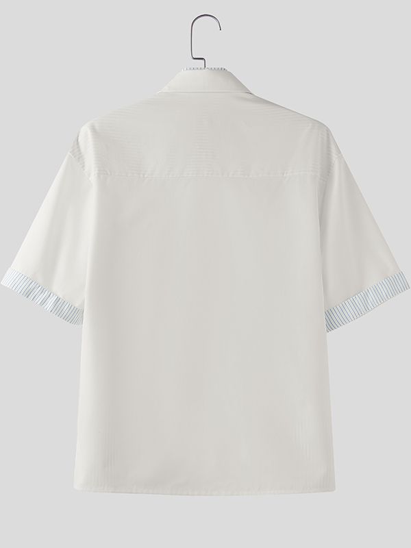 Men's Faux Two Piece Striped Color Block Short Sleeve Shirt SKUL36346