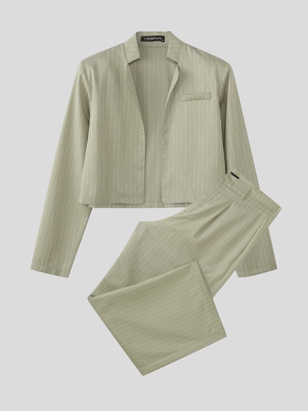 Men's Stripe Cropped Casual Two Pieces Outfit SKUL47873