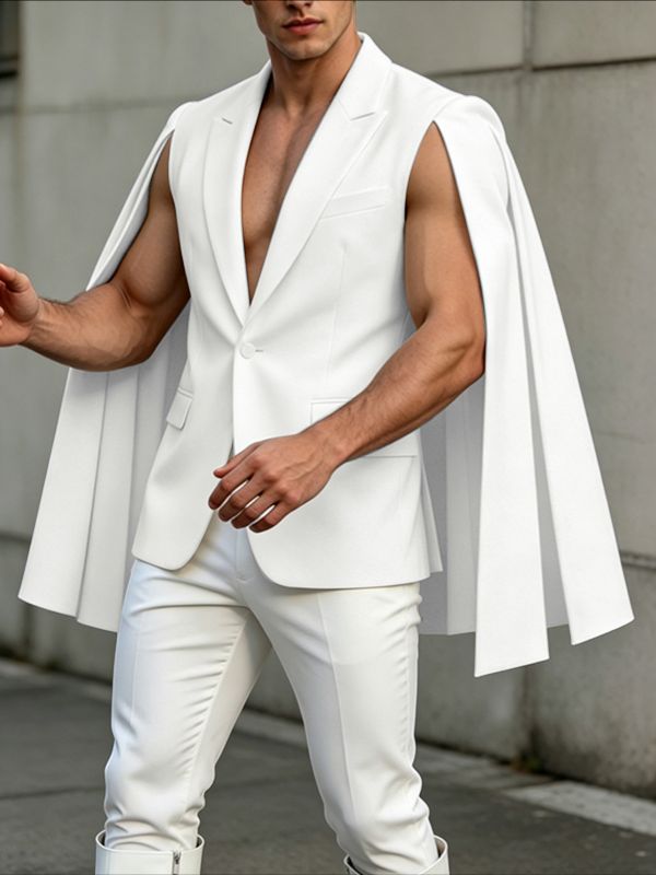 Men's High Street Wear Cape Sleeve Single Button Fashion Cloak SKUL68348