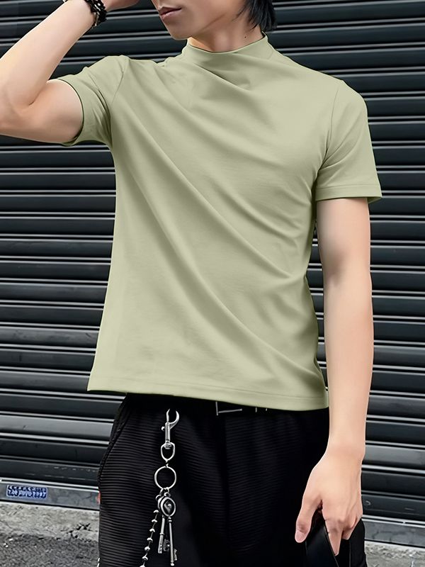 Men's Solid Color Mock Neck Base Short Sleeve T-shirt SKUL47686